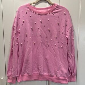 Pink Sweatshirt with Pearl Embellishments